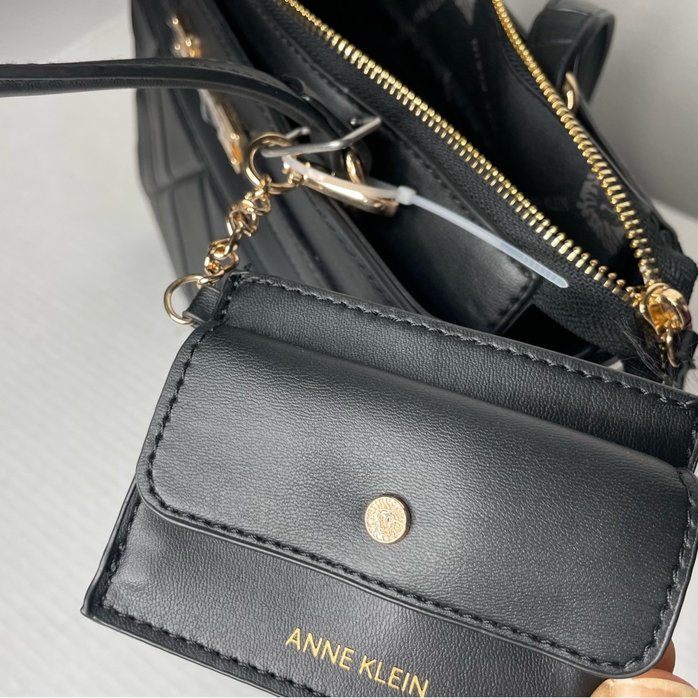 Anne Klein Quilted Tote with Card Case Black with Gold Accents. NWOT - Picture 7 of 11